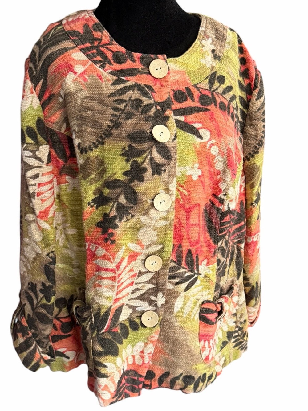 Women's Alexis & Avery Floral Blazer Jacket Size 18 Green Orange